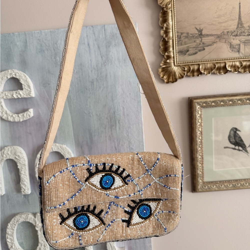 Anthropologie Beaded Eye Shoulder Bag